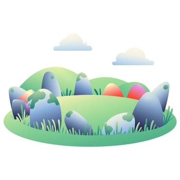 A large circle of ancient stones is set in a lush green meadow, surrounded by tall grass swaying gently in the breeze. Each stone in the circle is uniquely shaped and textured, with moss growing in patches on their surfaces. They emit a soft glow, with each stone shining a different color of light, including blue, red, green, yellow, and purple. The vibrant hues create a beautiful contrast against the natural colors of the meadow. Above, the sky is clear with a few fluffy white clouds drifting lazily. In the distance, a small hill is visible, adding depth to the serene landscape.