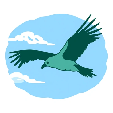 A teal turkey vulture is gliding gracefully with its wide wings fully spread. The feathers on its wings are detailed, showing the texture and patterns of the plumage. The vulture's head is slightly turned, showcasing its sharp beak. Below, there are wisps of white clouds scattered across the blue sky, adding depth to the scene. The sunlight creates a soft glow around the edges of the vulture's wings, enhancing the image's overall impact.