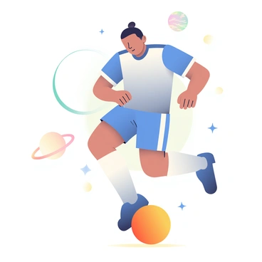 Cristiano Ronaldo, wearing a futuristic silver and blue soccer outfit, is floating in a zero-gravity space environment. His hair is styled back, and he is focused as he prepares to kick a bright orange soccer ball. The background is filled with stars and distant planets, giving a cosmic feel. Ronaldo's body is slightly tilted, and his right leg is raised, ready to make contact with the ball. A faint glow surrounds the ball, emphasizing its movement through the void of space.
