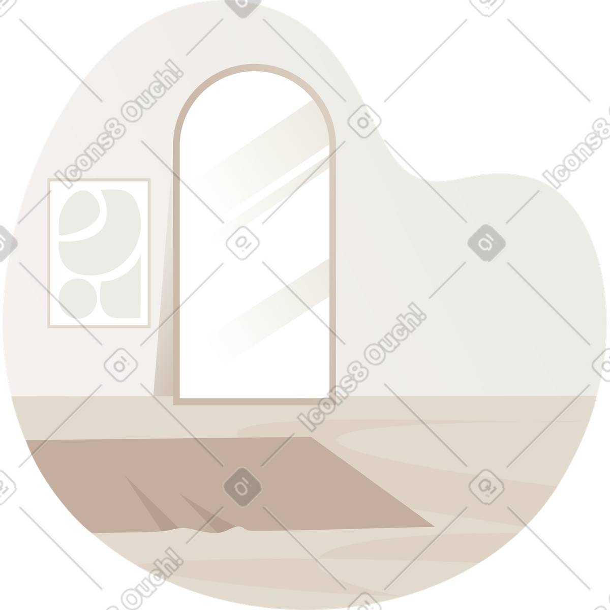 Ilustración Habitación beige con espejo de cuerpo entero y moqueta en estilo Vivid a descargar en PNG SVG