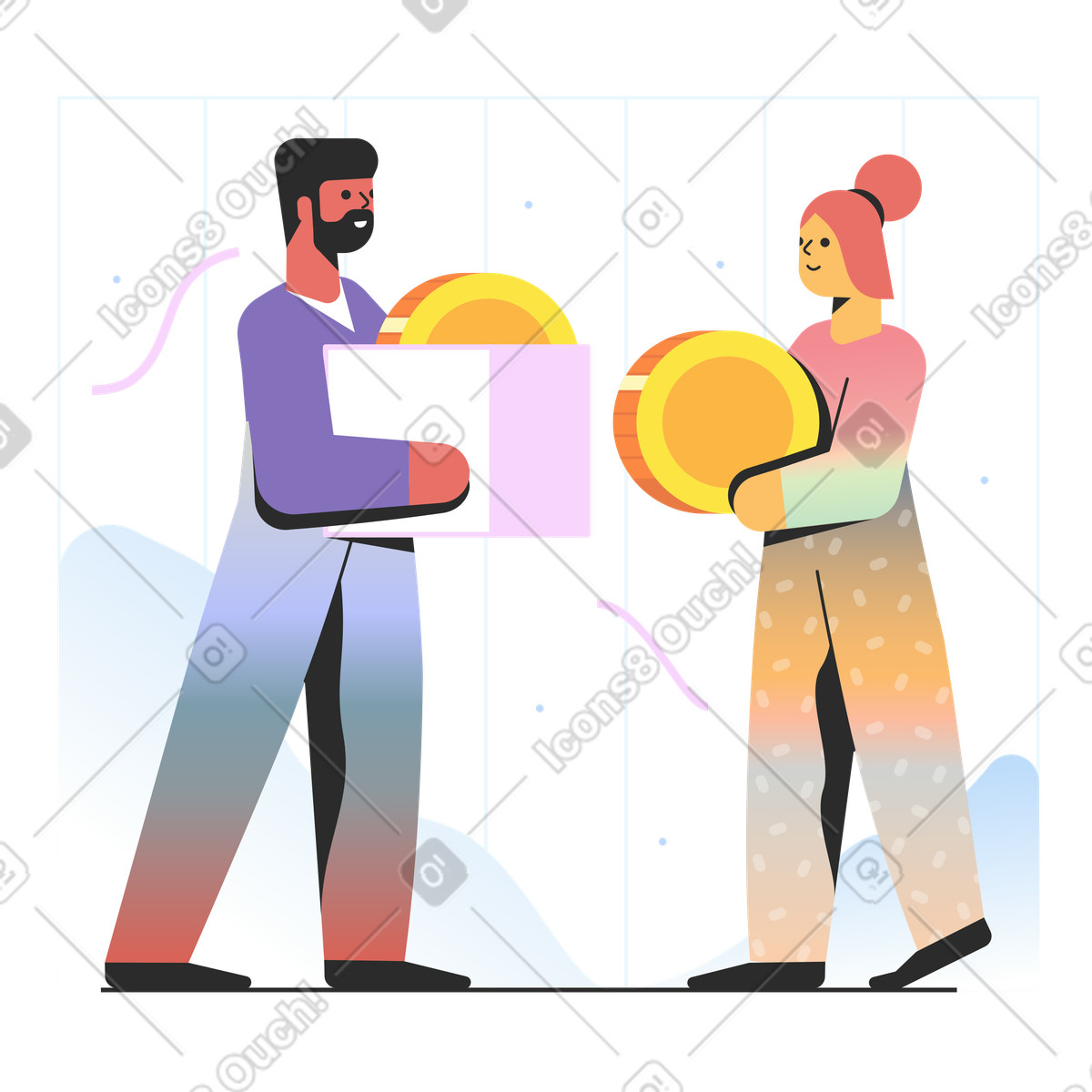 下载 Marginalia 风格的 女孩给男人捐钱 插画，支持 PNG、SVG 格式