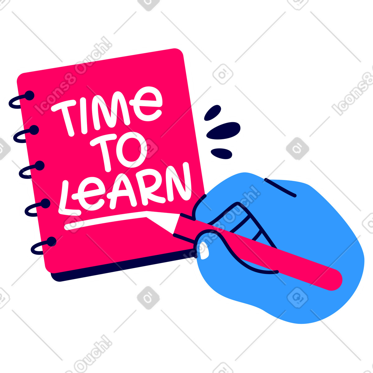 Schriftzug zeit um rondy zu lernen-Illustration im Stickers-Stil als Download in PNG, SVG