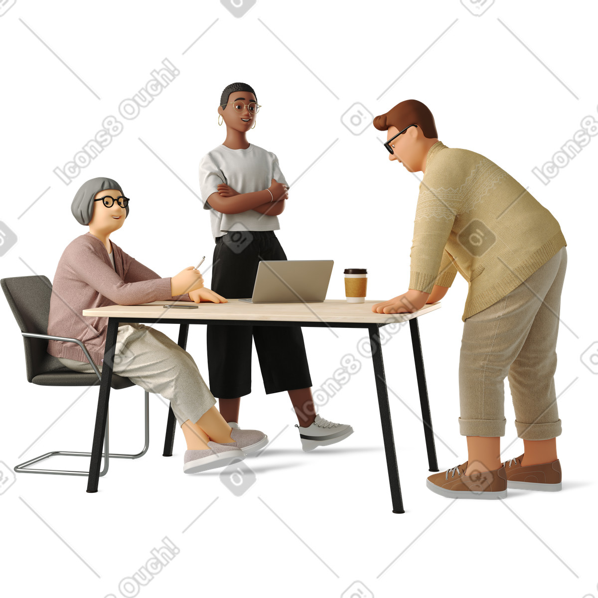 Three people discussing a project illustration discussion clipart graphics vectors