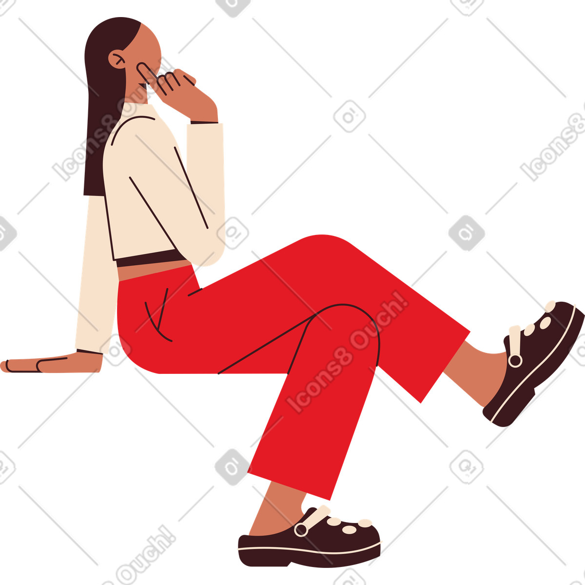 Ilustração de Woman sitting and thinking em no estilo Folks para baixar em PNG, SVG