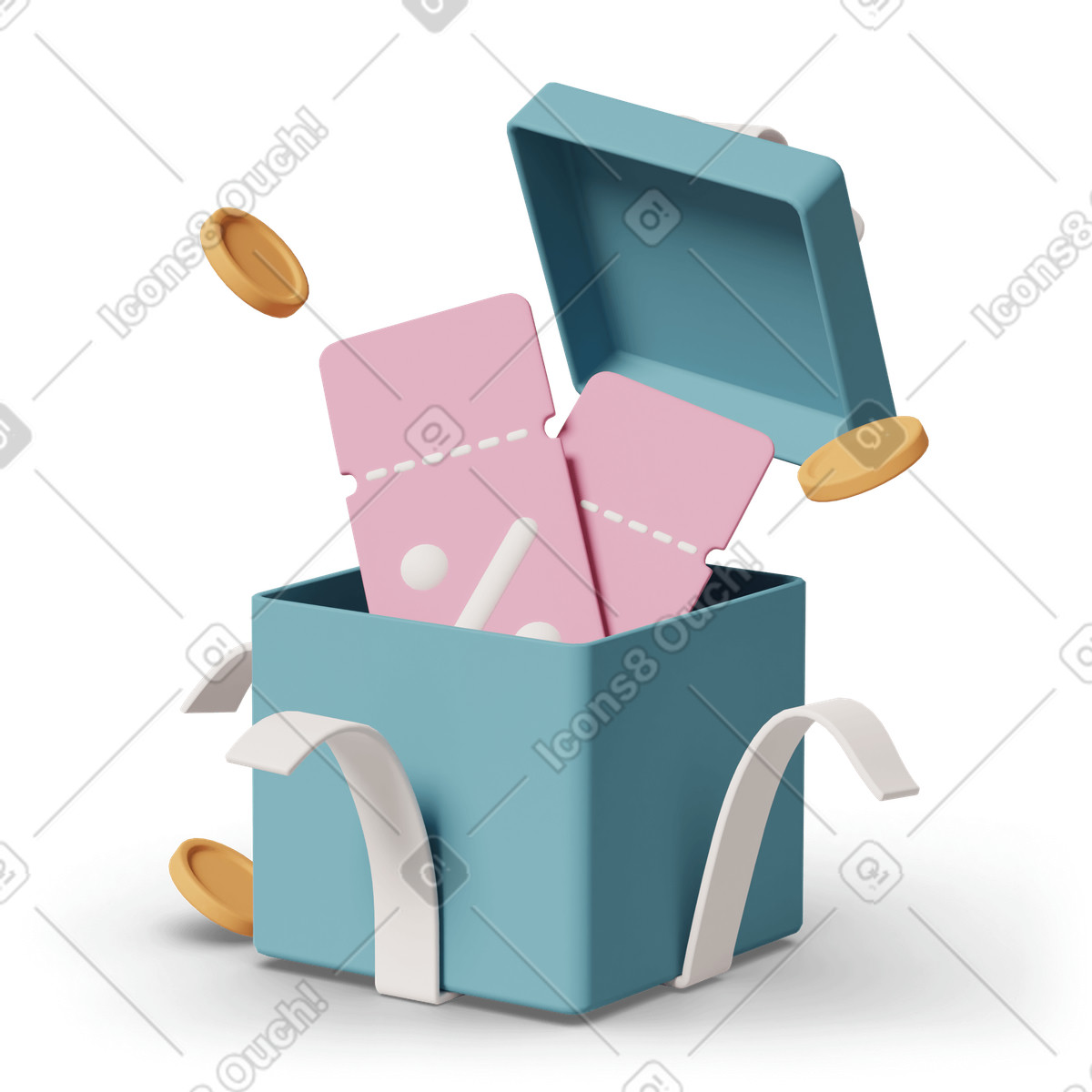 Open box with coupons animated illustration in 3D Casual life style download in GIF, Lottie (JSON), AE