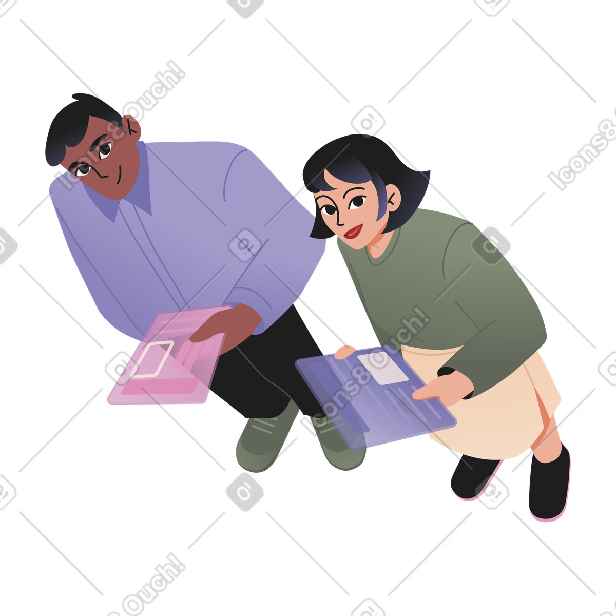 Coworking 스타일의 태블릿에서 분석을 사용하는 분석가 일러스트레이션 PNG, SVG 다운로드