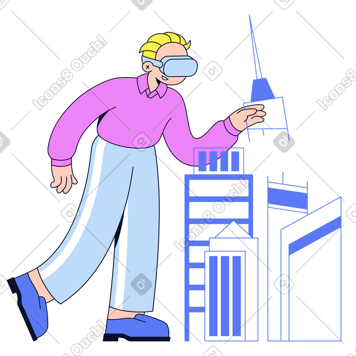 Designing cityscape in virtual reality, Augmented reality in architecture and design illustration in PNG, SVG