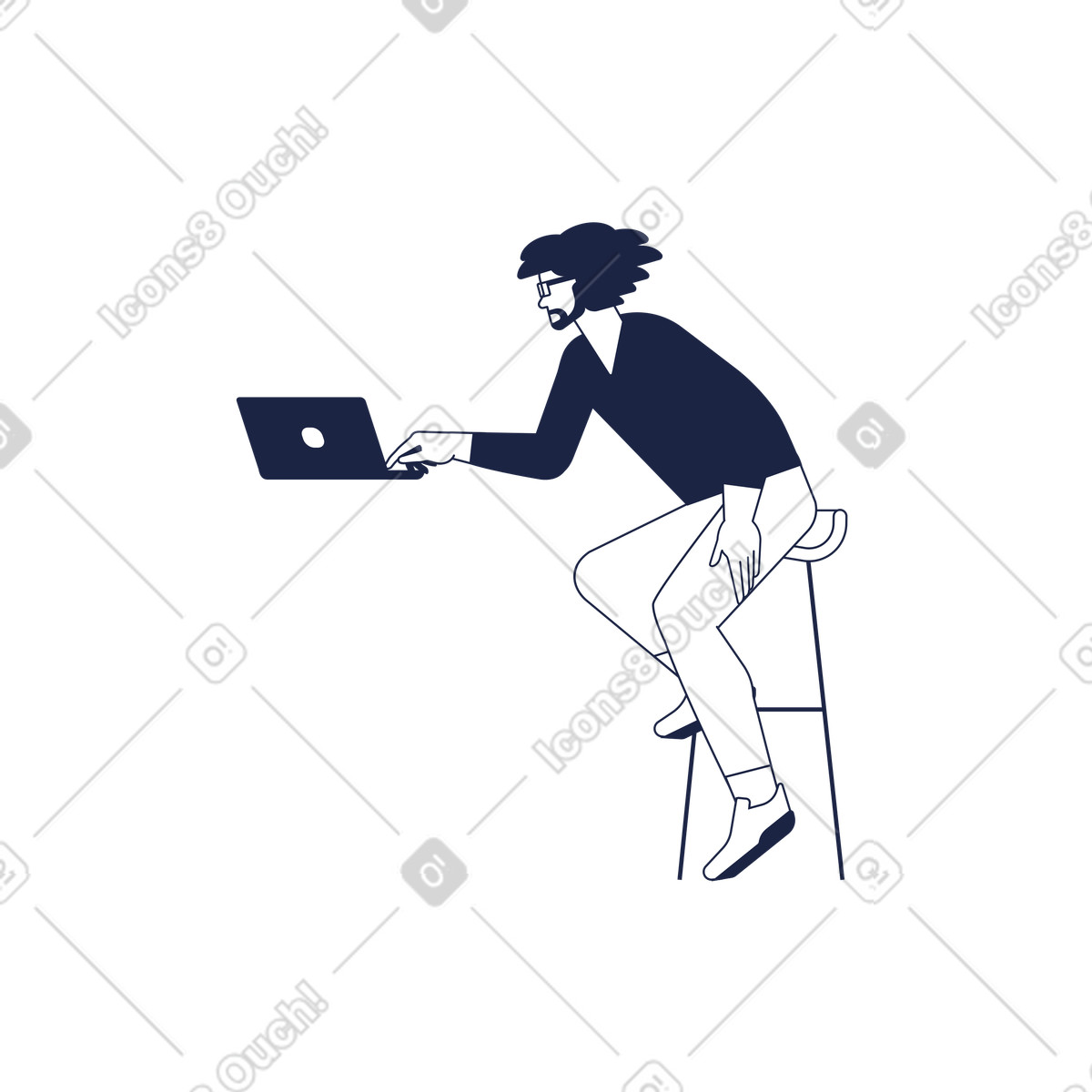 Mann sitzt auf stuhl und tippt laptop animierte Illustration im Urban Line-Stil als Download in GIF, Lottie (JSON), AE
