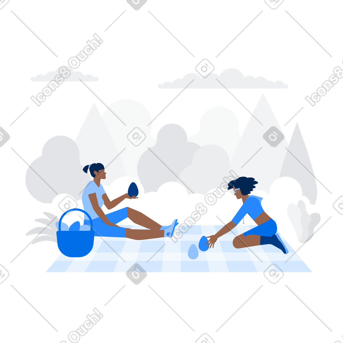 Freunde feiern ostern beim picknick-Illustration im Urban-Stil als Download in PNG, SVG