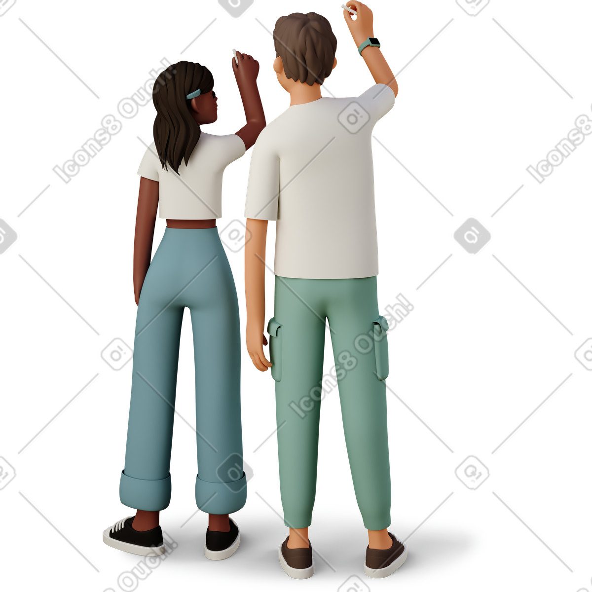 3D Casual life 스타일의 Boy and girl writing with chalk 일러스트레이션 PNG, SVG 다운로드