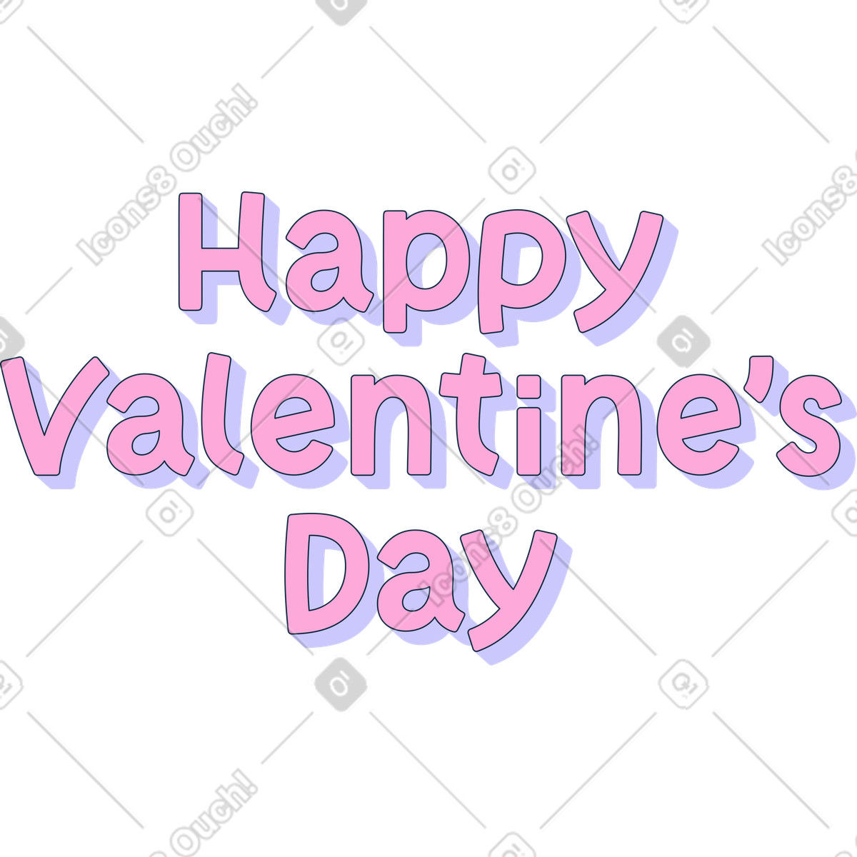 下载 Bubble gum 风格的 Lettering happy valentine's day 插画，支持 PNG、SVG 格式