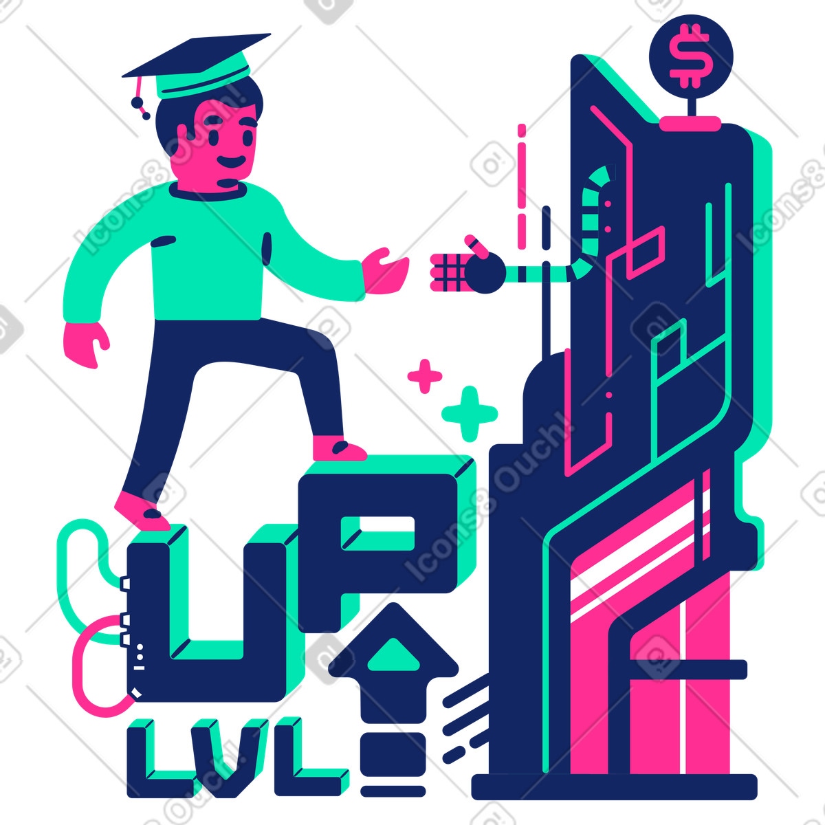 Ilustração de Pós-graduação em um novo nível educação no estilo Cyborg para baixar PNG, SVG