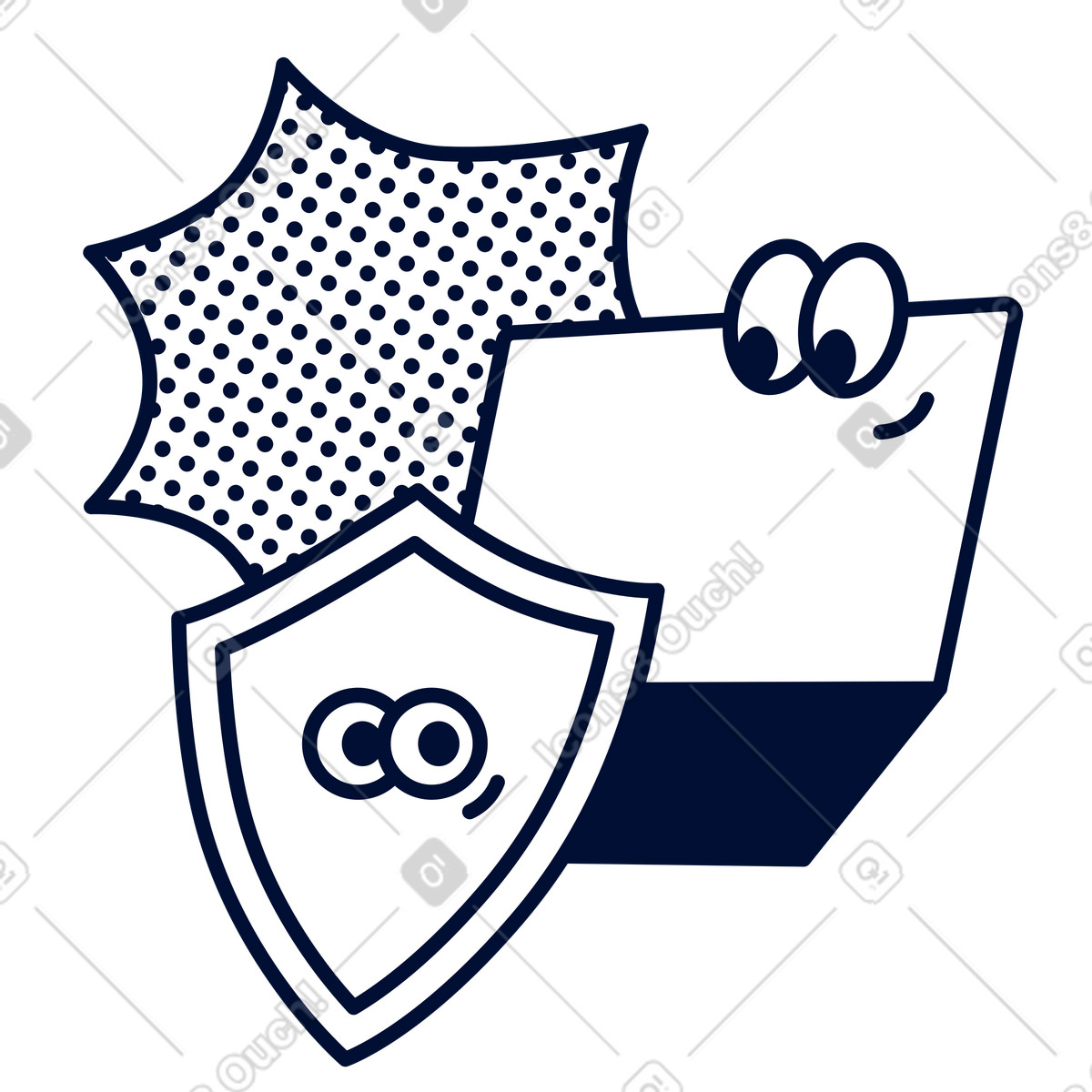 Security shield in front of computer, antivirus defense and internet safety illustration Blink style download PNG, SVG