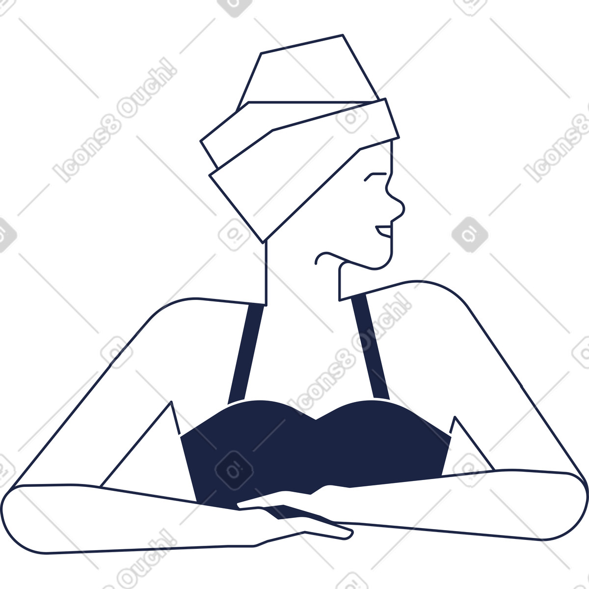 Woman in swimsuit and towel turban illustration Urban Line style download PNG, SVG