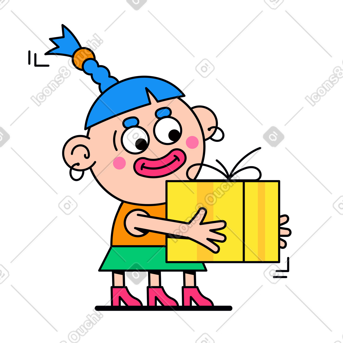 Ilustración animada Mujer con regalo entregado en estilo Droll a descargar en GIF, Lottie (JSON), AE
