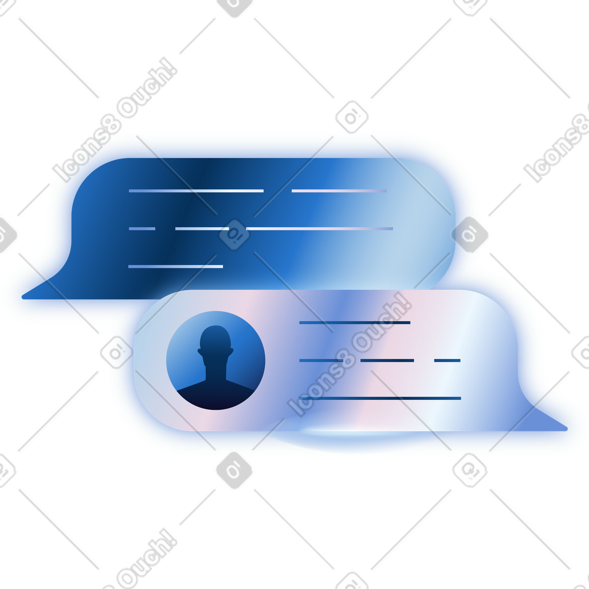 Chat conversation interface with user profile avatar and message bubbles illustration in Dimension style download in PNG, SVG
