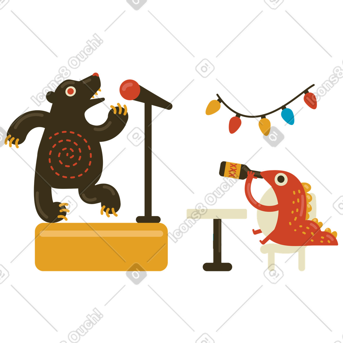 Ilustración Stand up show con público en vivo estilo Arabica a descargar PNG y SVG