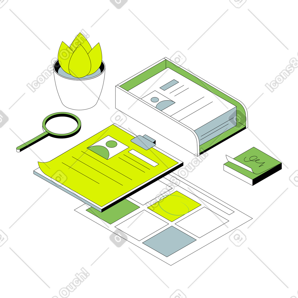 下载 Isometric 风格的 招聘过程中查看简历 插画，支持 PNG、SVG 格式
