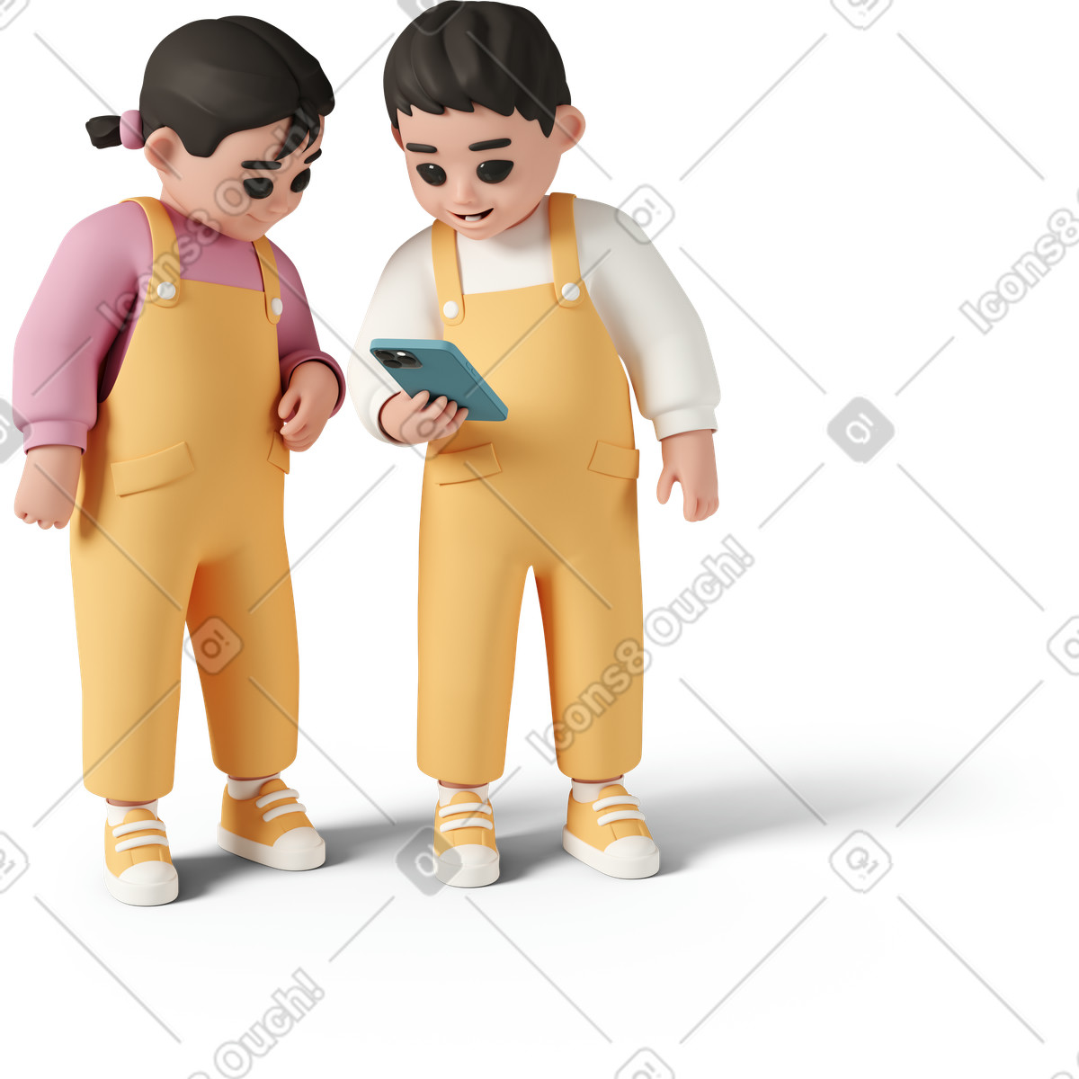 3D Casual life 스타일의 Young kids with mobile phone 일러스트레이션 PNG, SVG 다운로드