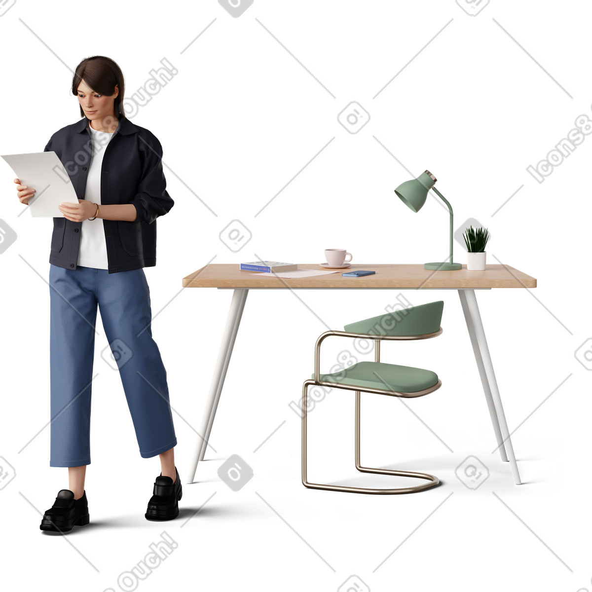 Junge frau hält papier-Illustration im 3D Hygge-Stil als Download in PNG, SVG