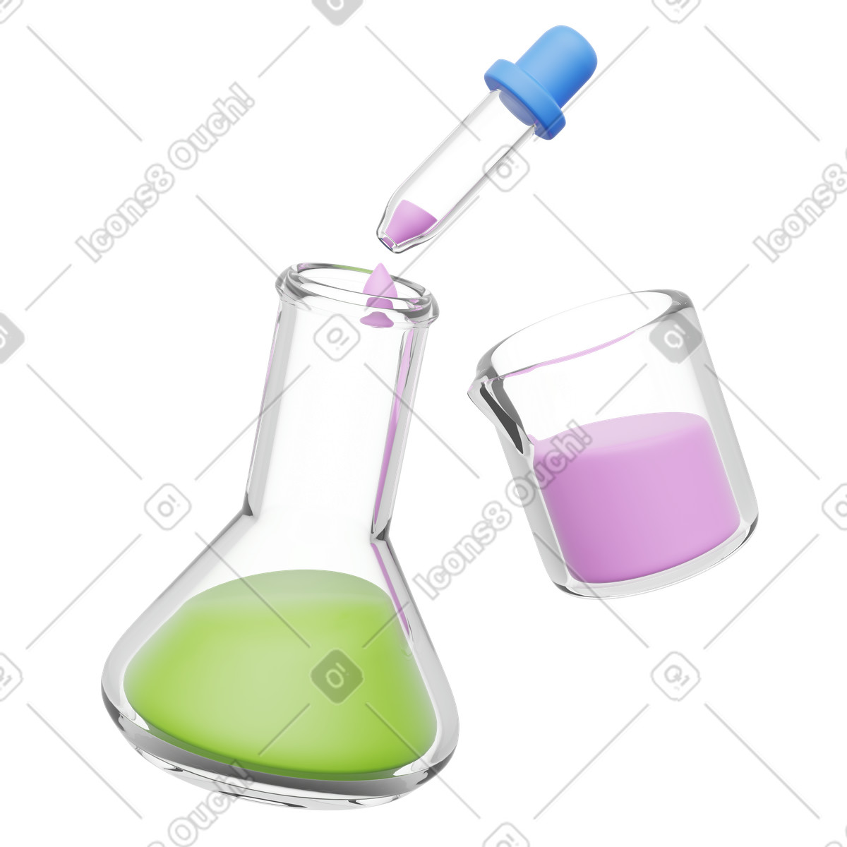 Laboratory test tubes and scientific research, Research process testing-Illustration im 3D Playful-Stil als Download in PNG, SVG