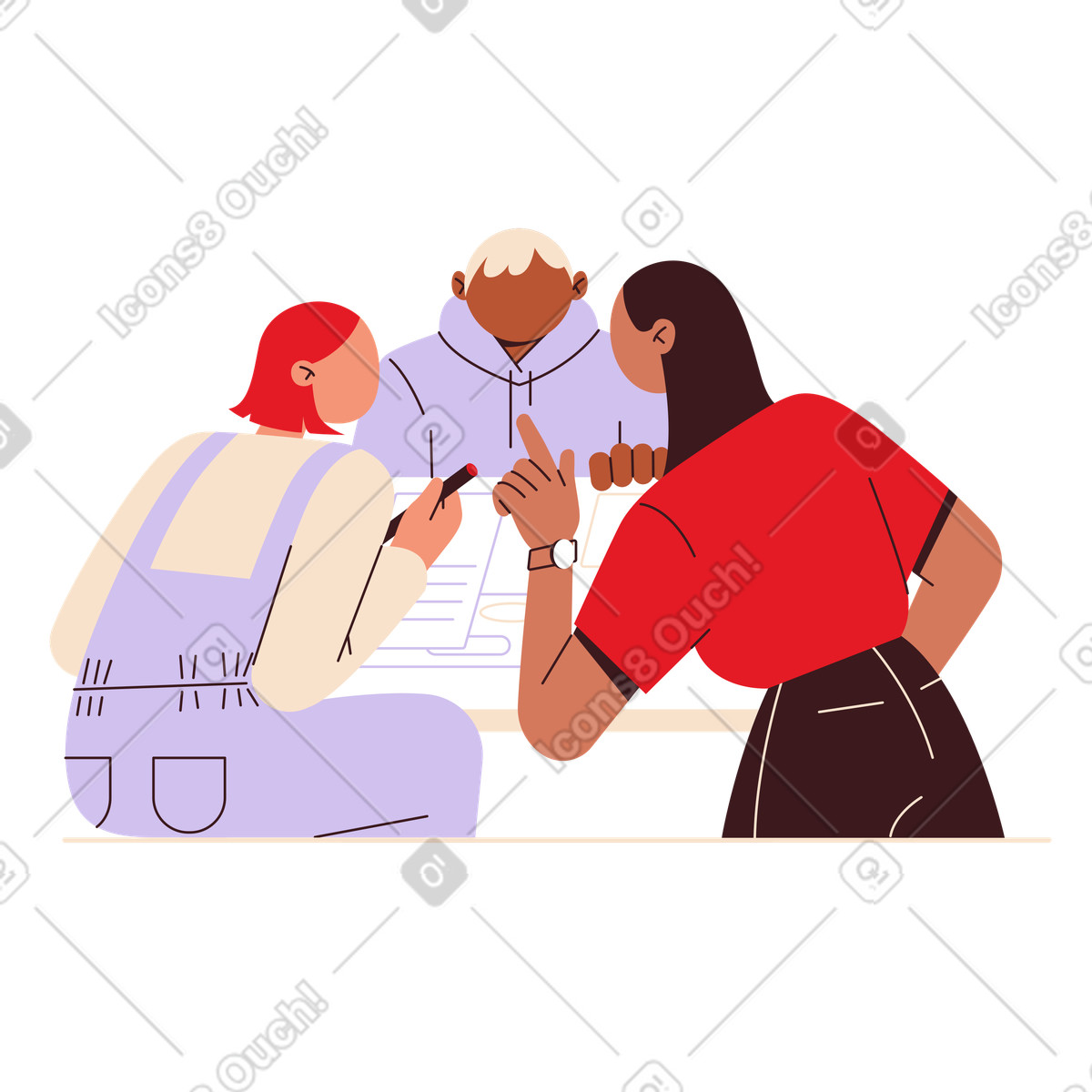 Team bespricht das projekt-Illustration im Folks-Stil als Download in PNG, SVG