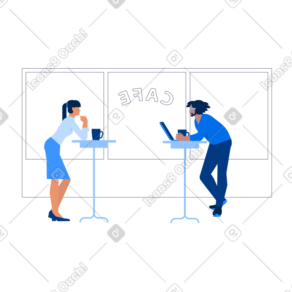 Colleagues on a coffee break at cafe illustration in Urban style download in PNG, SVG