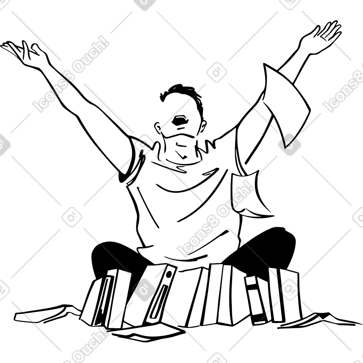 Man rejoices at finishing his studies and work illustration in Line style download in PNG, SVG