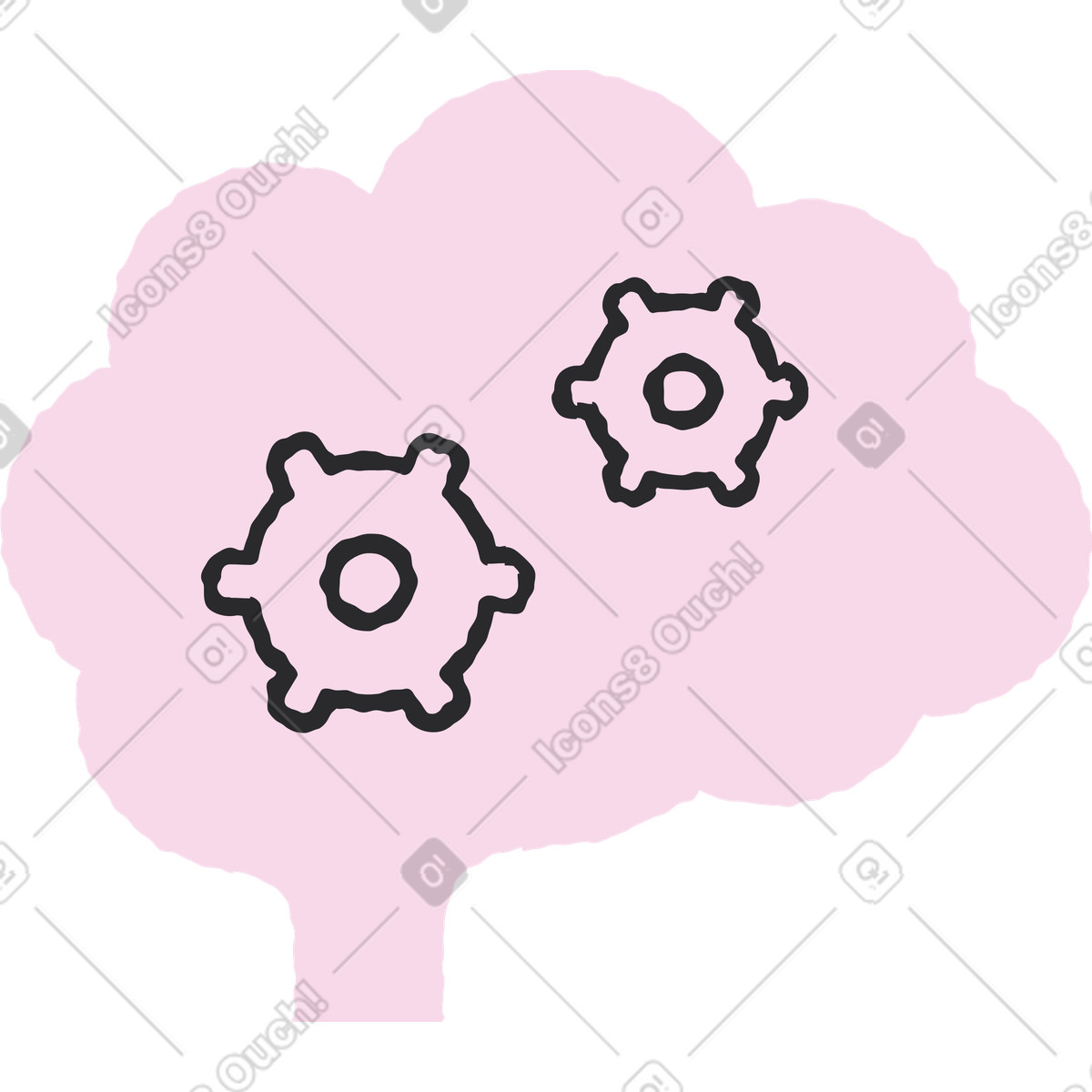 Pablo 스타일의 Pink brain with black gear wheels 일러스트레이션 PNG, SVG 다운로드