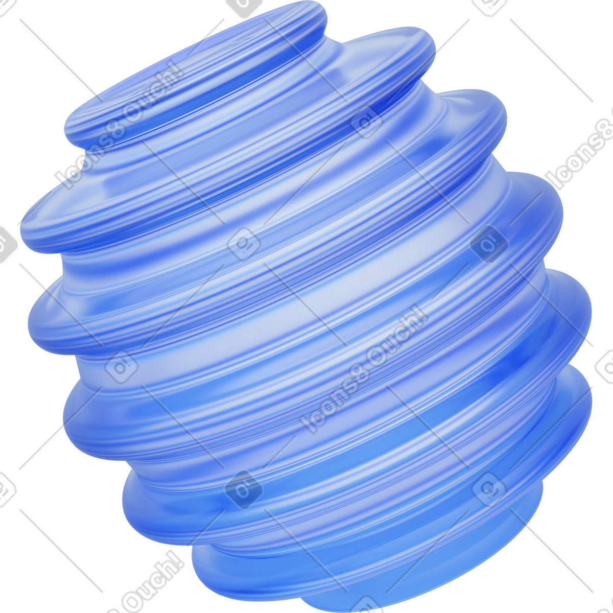Blue ribbed spherical object, translucent glass hive, abstract crystal shape illustration in 3D Playful style download in PNG, SVG