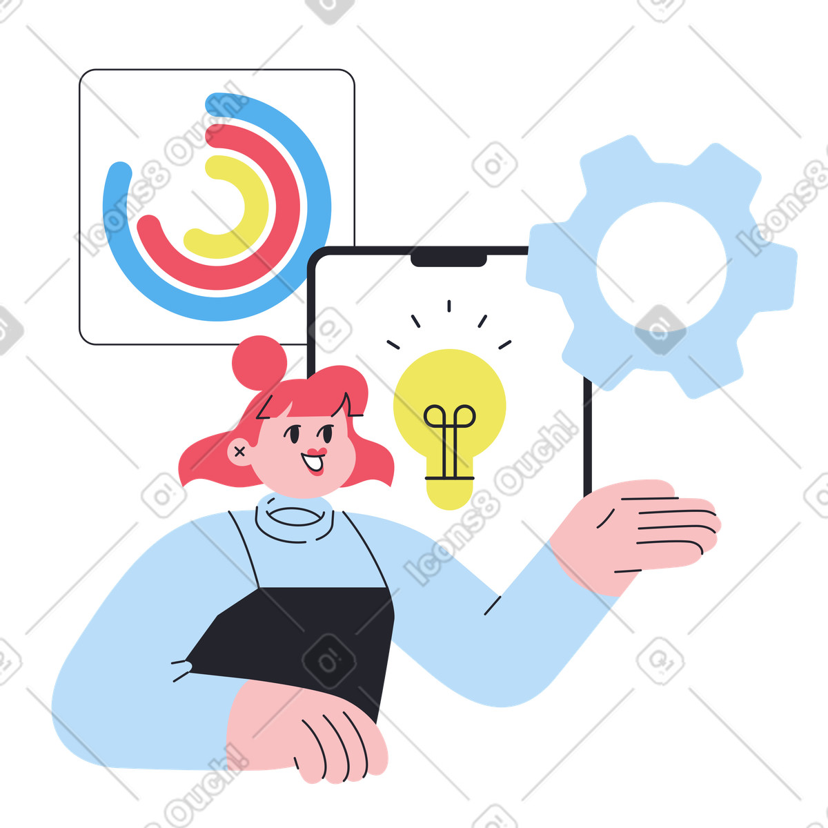 Ilustração de Presenter illustrating innovation workflow, Business solutions and ideation em no estilo Boba para baixar em PNG, SVG