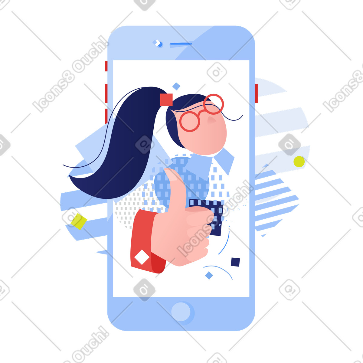 Blogger femminile che mostra i pollici in su illustrazione stile Clip scarica PNG, SVG