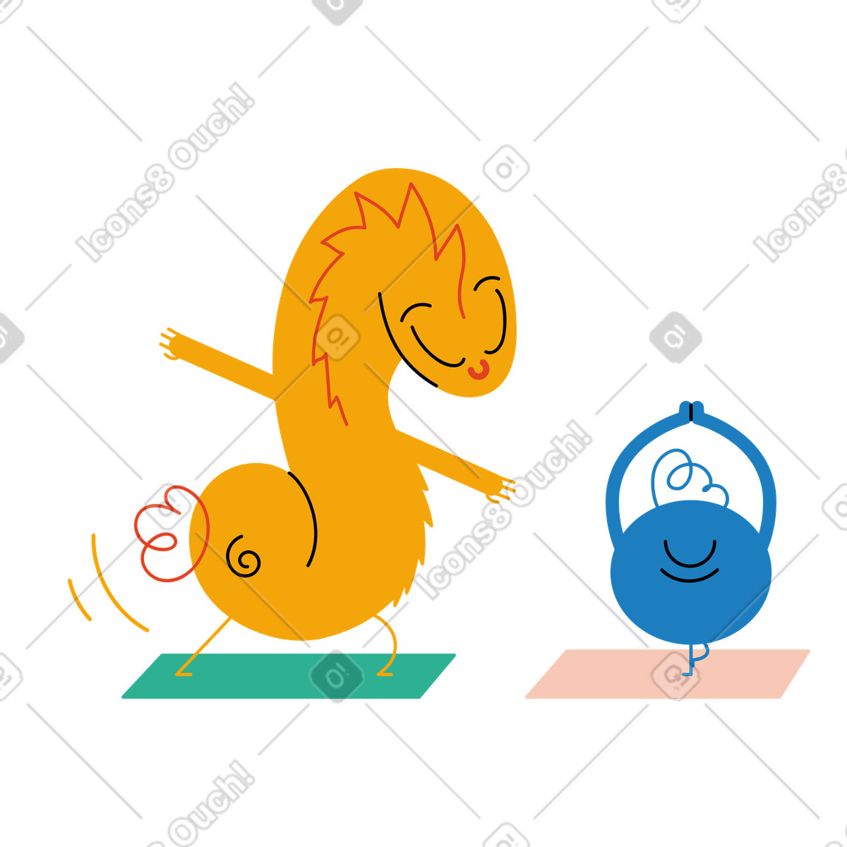 Illustration Deux personnages pratiquent le yoga dans style Jelly à télécharger aux formats PNG, SVG