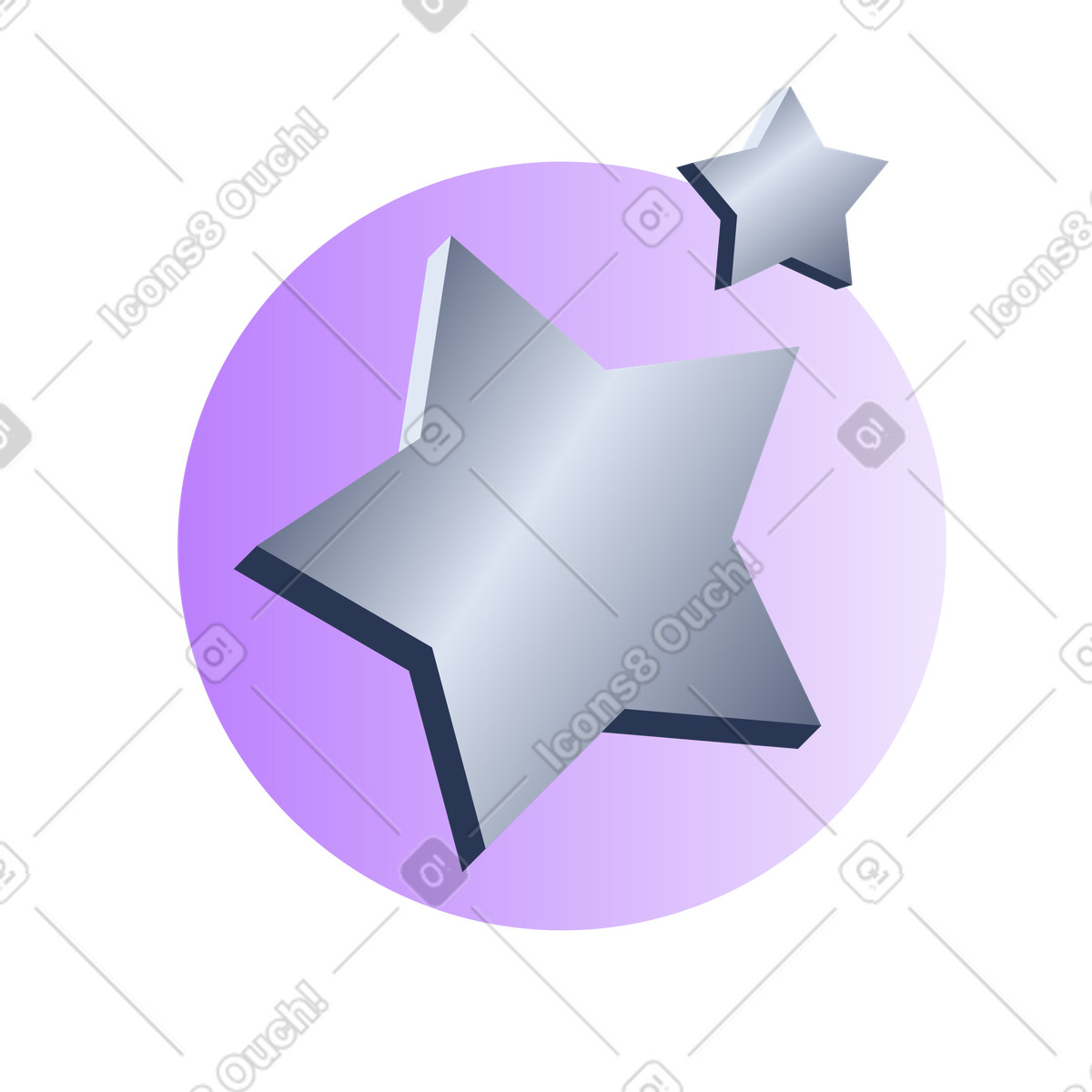 Silver stars on purple circle, User favorites and feedback icon illustration in Lucent style download in PNG, SVG
