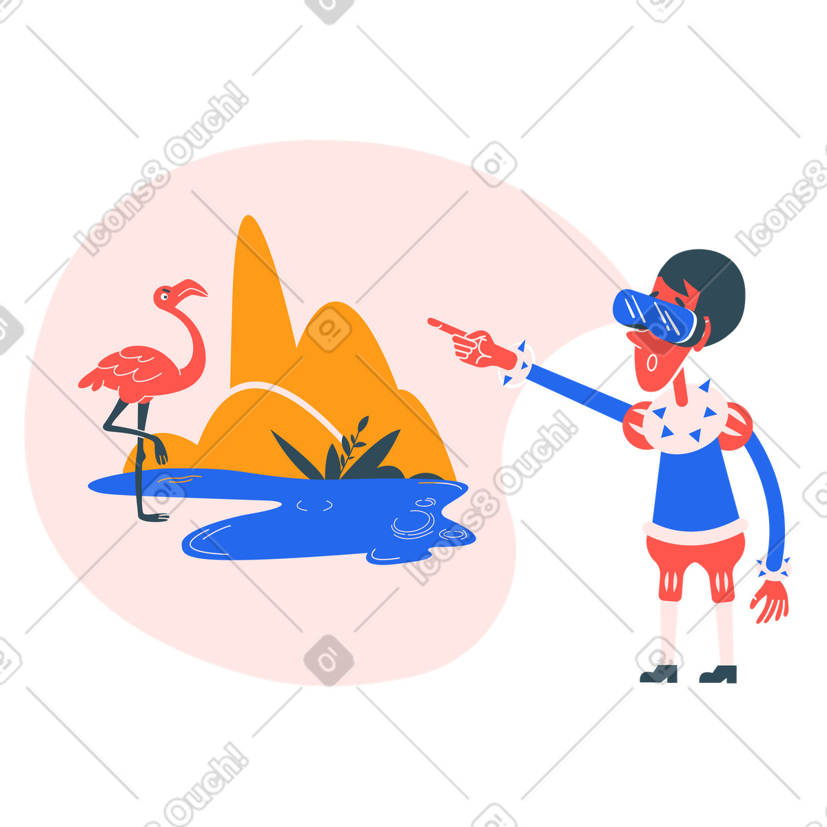 Ilustração de Menino explorando a natureza em realidade virtual no estilo Kingdom para baixar PNG, SVG