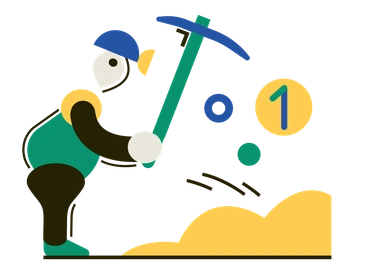 A miner with a pickaxe and gold - Spot style illustration