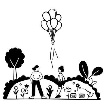 A cluster of "white balloons" is seen rising into the sky, gently floating upwards from a small gathering of people. Below them, a "memorial garden" features various flowers and small plaques, each representing a cherished memory. The garden is surrounded by neatly trimmed hedges, providing a serene border. "Sunlight" filters through the leaves of nearby trees, casting intricate shadows on the ground.