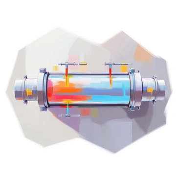 A diagrammatic illustration of a crossflow heat exchanger featuring distinct sections for the heat exchanger structure. The heat exchanger is shown in a top-down view, with clearly defined inlet and outlet areas for both the hot and cold fluids. Color-coded fluid paths are illustrated, with the hot fluid represented in red and the cold fluid in blue, flowing through their respective channels. Arrows indicate the direction of fluid movement, while the exchanger's fins and thermal transfer surfaces are depicted with clear lines to emphasize their configuration. The overall layout is organized and easy to understand, with labels identifying key components such as the inlet, outlet, and flow directions.
