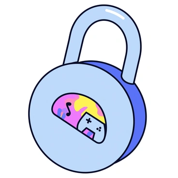 A padlock with a shiny metallic finish is shown partially open. The shackle of the padlock is raised, creating a gap that reveals bright, colorful digital content glowing from inside. The content appears as vibrant icons and symbols, representing different forms of media such as music notes, movie reels, and game controllers. The padlock is centered against a simple, contrasting background to emphasize the scene.