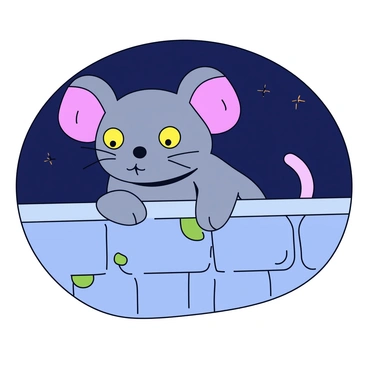 A skaven with gray fur and yellow eyes is peeking out from behind a stone wall. The skaven has a twitching nose and long whiskers, showcasing its curiosity. Its small hands grasp the edge of the wall as it leans slightly forward, displaying a cautious posture. The wall has a rough texture with moss growing in the crevices. The background features hints of a dark, shadowy environment to emphasize the skaven's stealthy demeanor.
