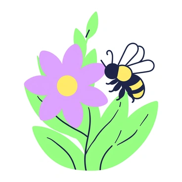 A bee with delicate wings is hovering near a mayflower. The bee is in the act of collecting nectar, its legs dusted with pollen. The mayflower is blooming vibrantly, showcasing its petals that spread outward from the center. Green leaves surround the flower, and a soft green background is visible. The sunlight gently illuminates the scene, highlighting the bee's movements as it navigates among the blossoms.