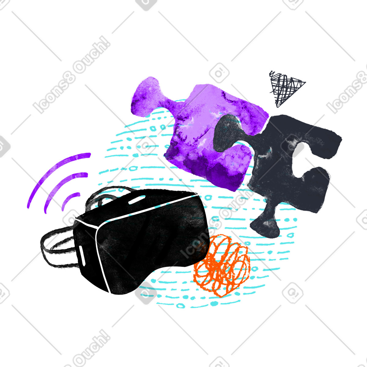 VR glasses with puzzle pieces illustration in Inky style download in PNG, SVG