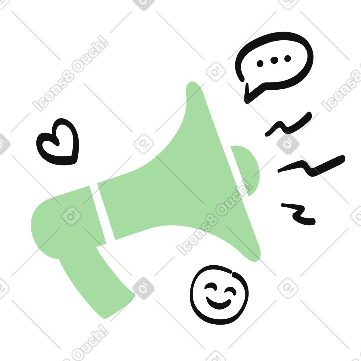 Organic 스타일의 Marketing megaphone broadcasting communication with heart symbol and smiley face 일러스트레이션 PNG, SVG 다운로드