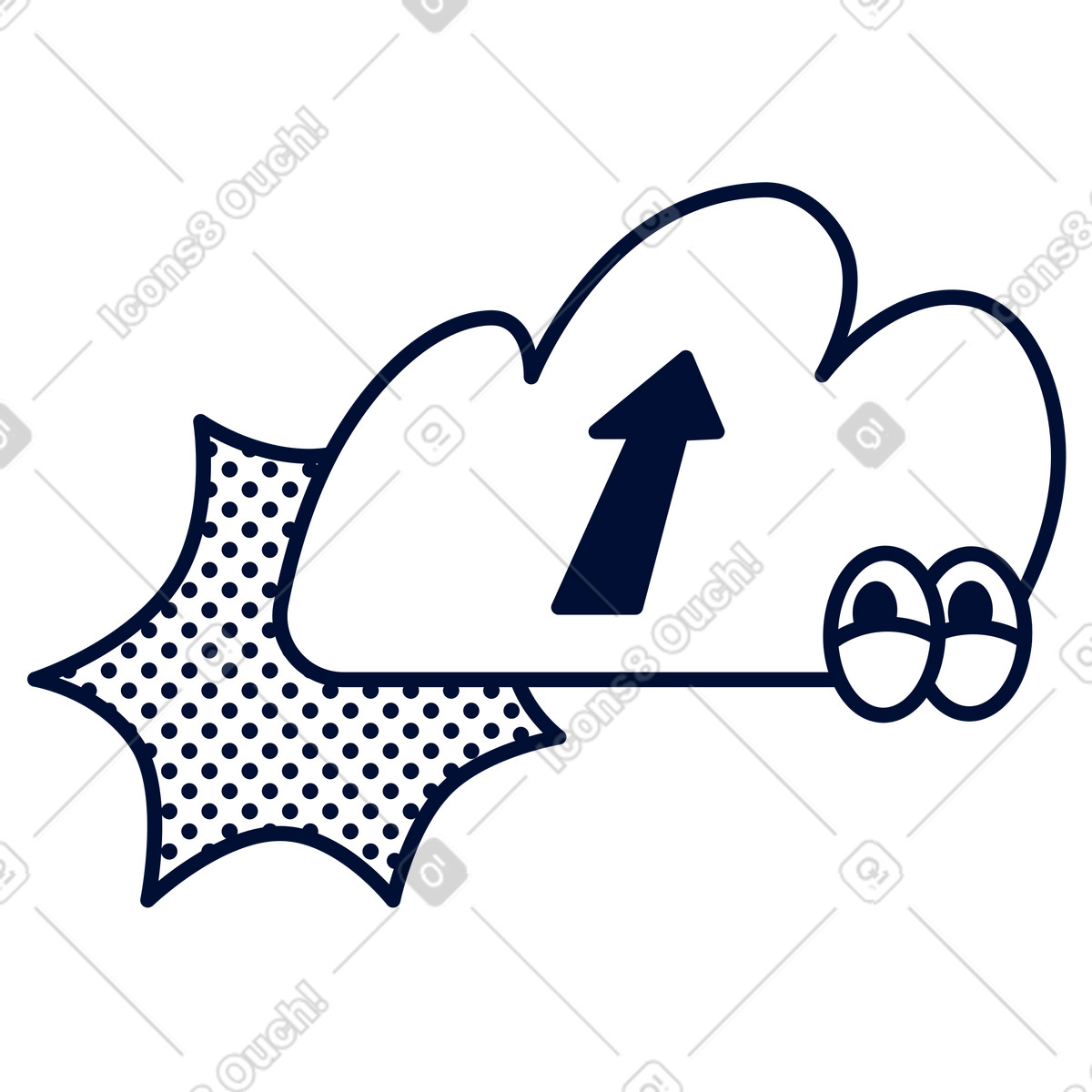 Cloud con freccia di caricamento, backup e sincronizzazione dello storage illustrazione in stile Blink scarica in PNG, SVG