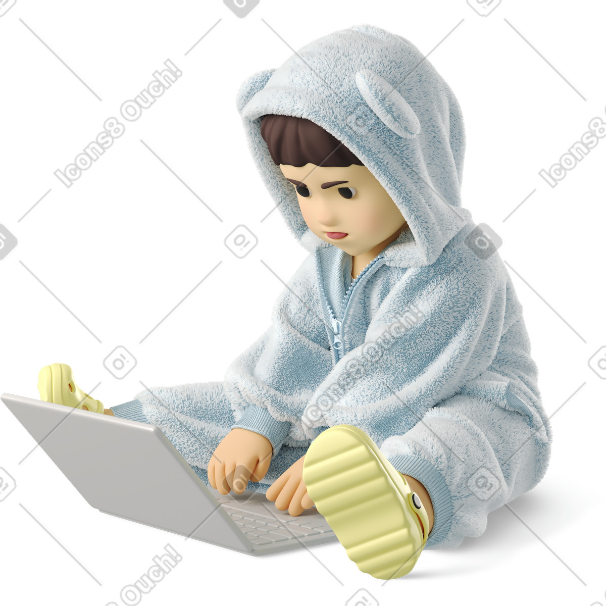 Little baby sitting at a laptop illustrazione in stile 3D Business scarica in PNG, SVG