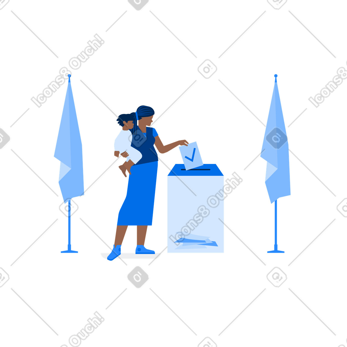 Mutter mit baby im arm wählt in einem wahllokal-Illustration Urban-Stil als Download PNG, SVG