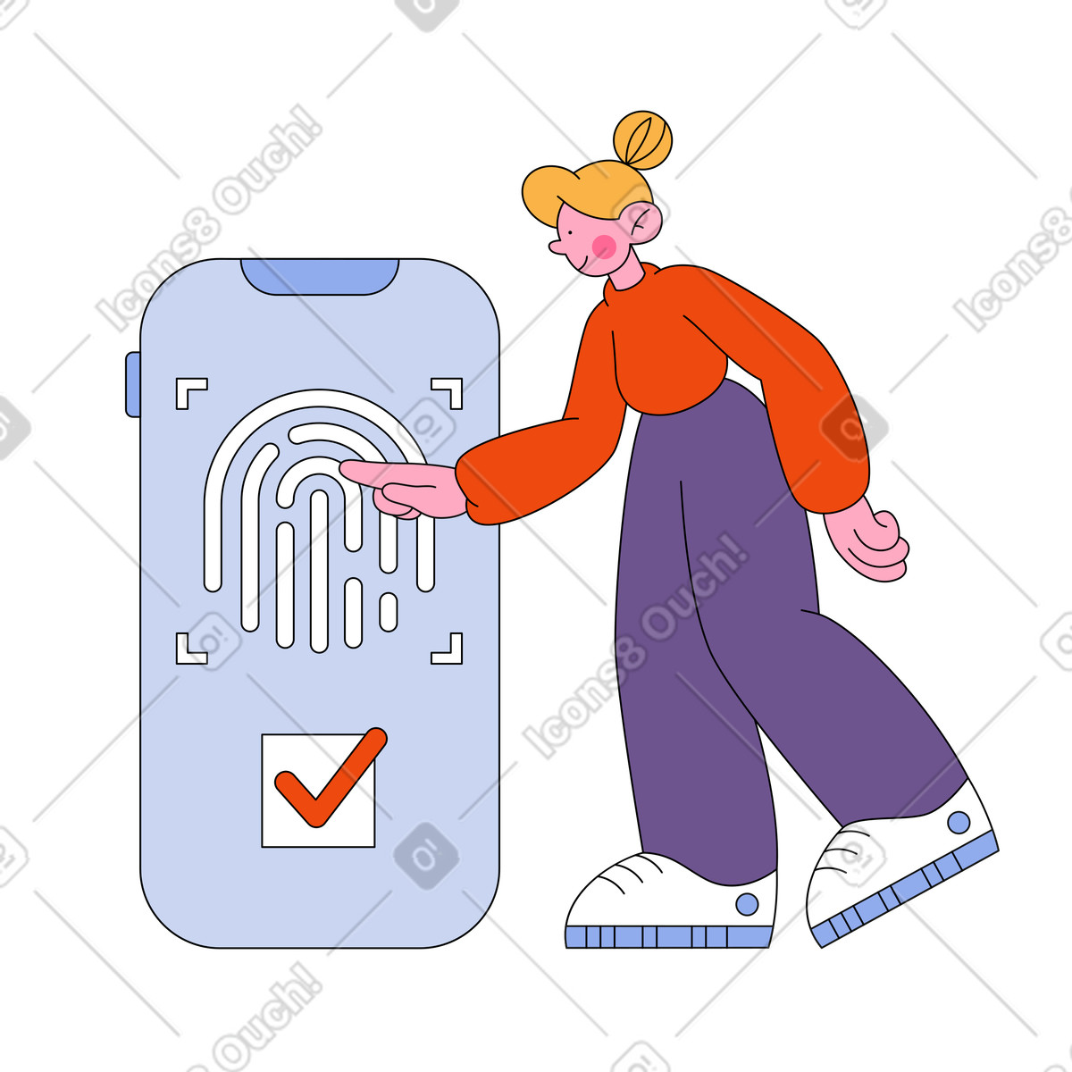 Ilustração de Garota usando o scanner impressão digital em seu telefone no estilo Bloom para baixar PNG, SVG