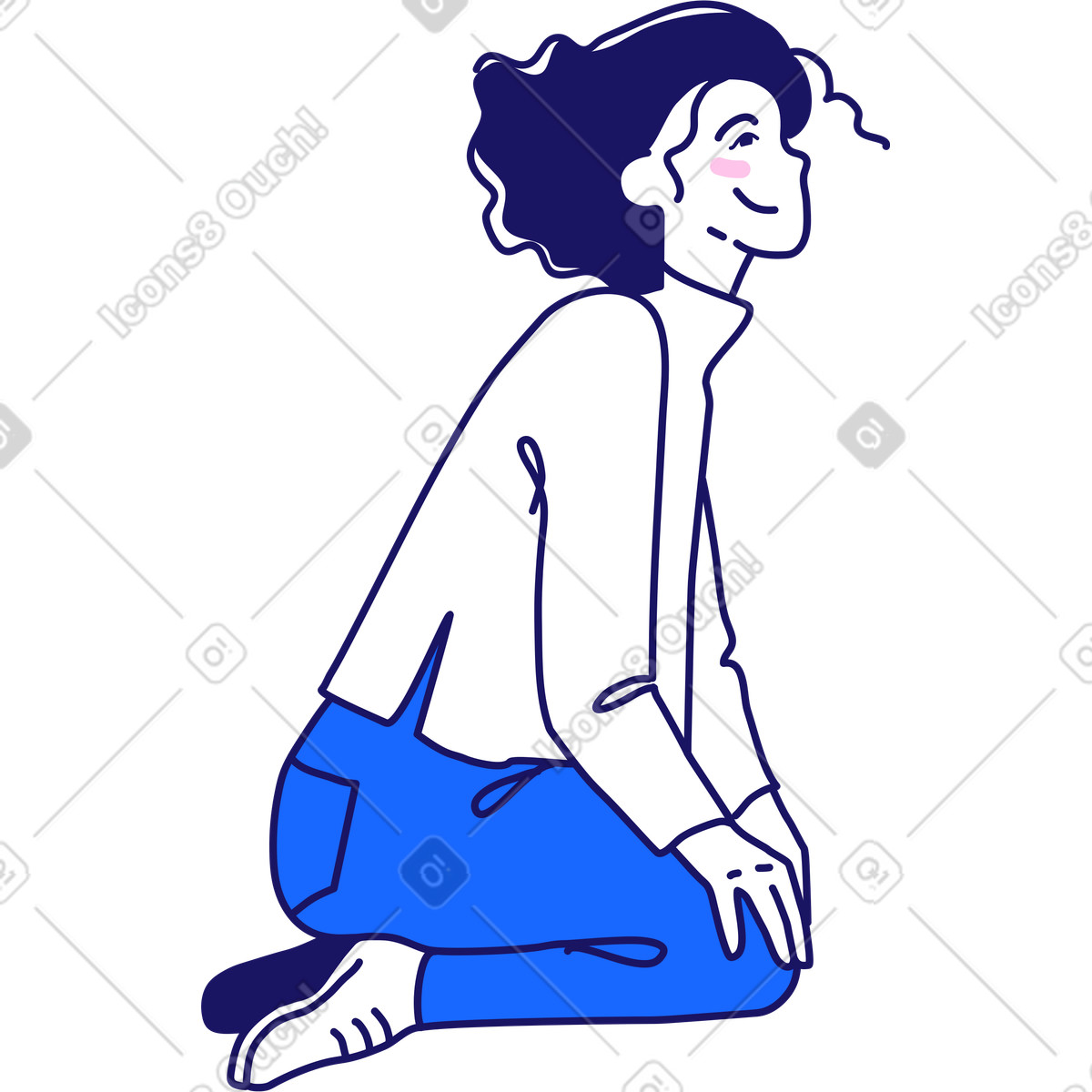 Ilustração de Mulher sentada joelhos vista lateral em no estilo Matey para baixar em PNG, SVG