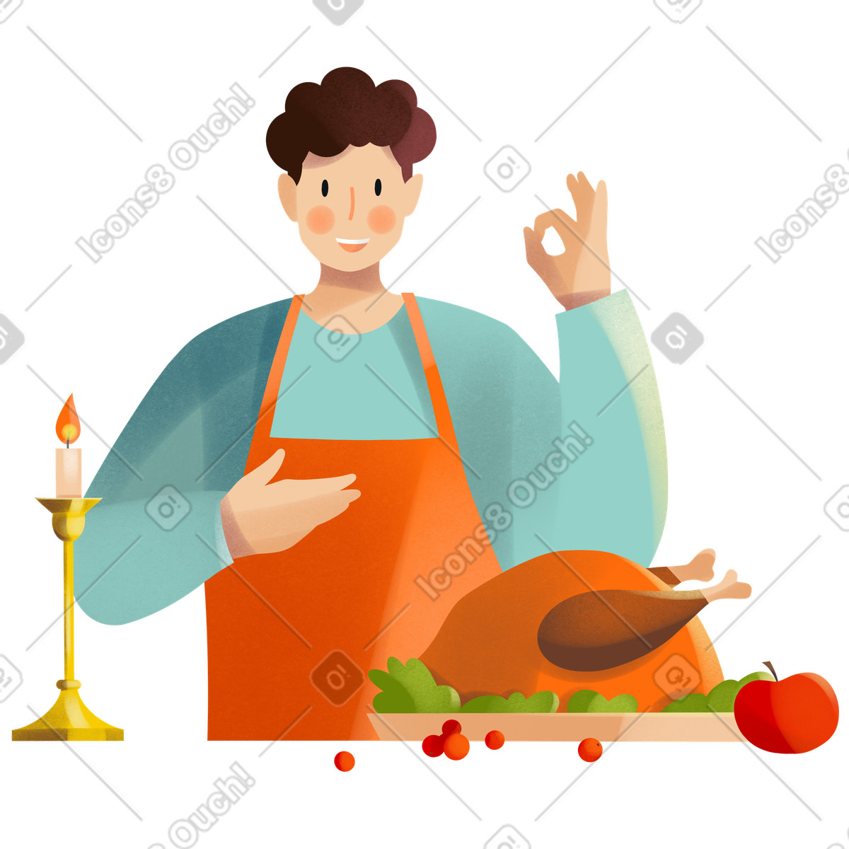 下载 Shine 风格的 男人为感恩节煮火鸡 插画，支持 PNG、SVG 格式