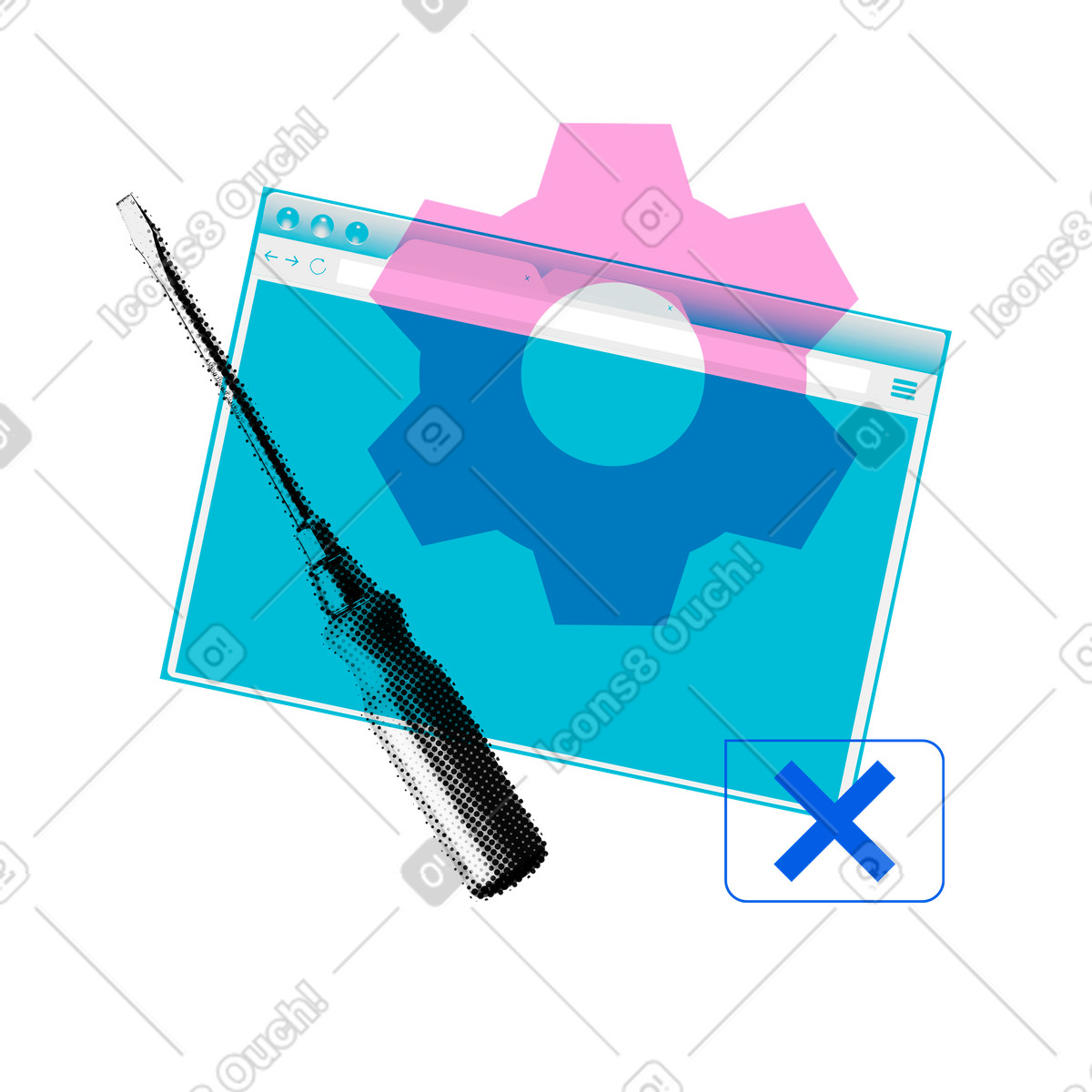 Page under construction with screwdriver and gear illustration in PNG, SVG